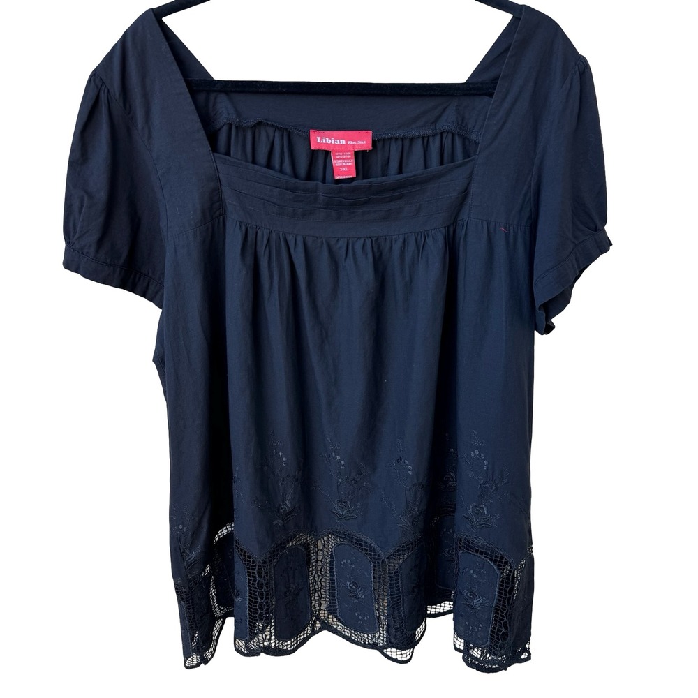 Libian Boho Cottagecore Romantic Goth Embroidered Crochet Lace Peasant Blouse 3X